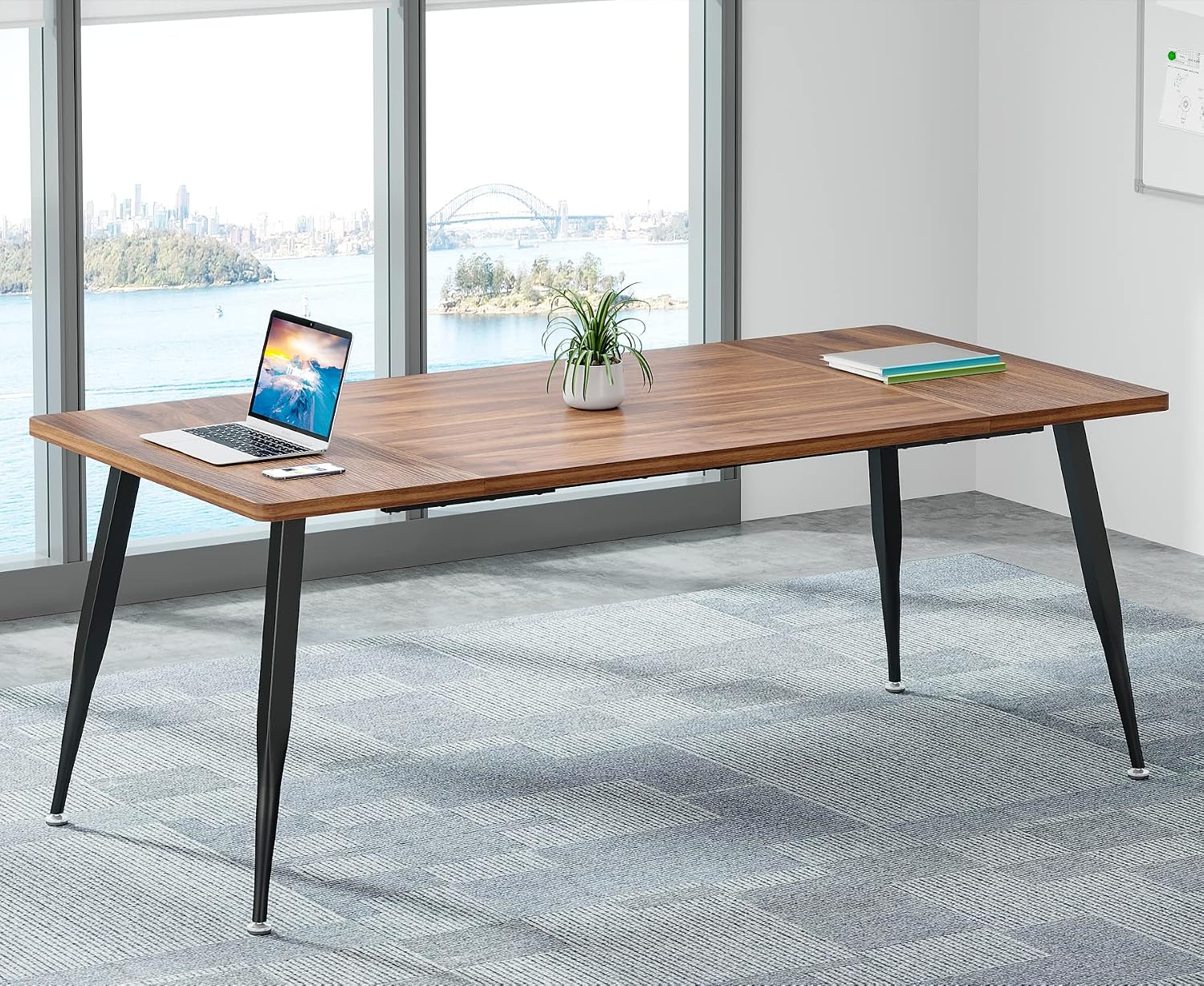 Tribesigns 6ft Conference Table for 6, Modern Conference Room Table with Metal Legs, Rectangular Meeting BoardroomTable for Office, Breakroom, Seminar, Podcast