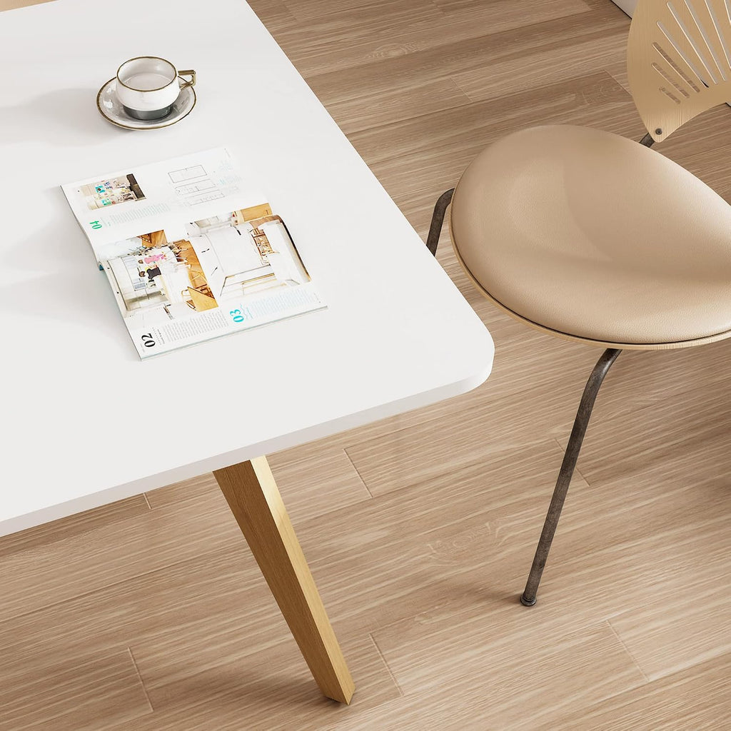 Comfy to go 27.6' Square Dining Table for 2-4 Person - Small Kitchen Table with Soild Wood Legs Mid Century Modern Table for Dinning Room, Kitchen,Small Speace (White)