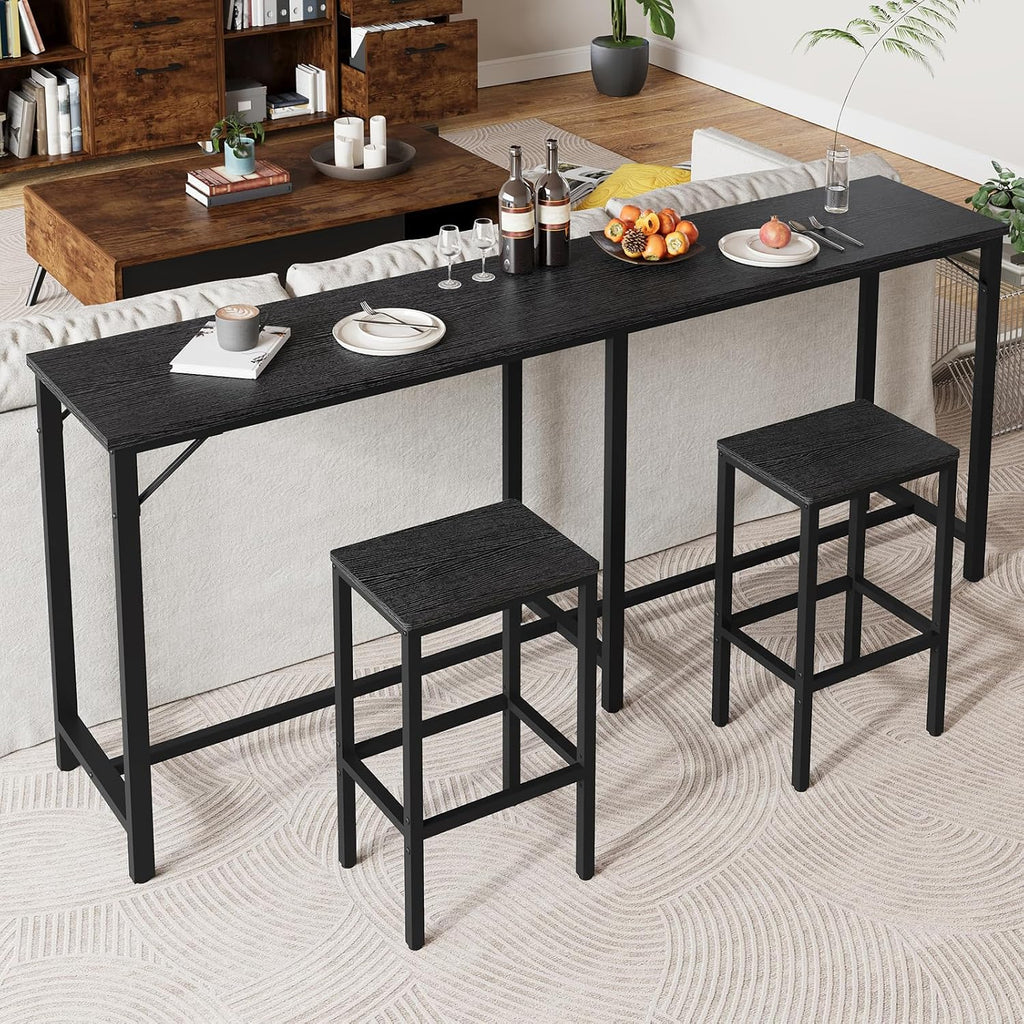 YATINEY 70.9' Bar Table and Chairs Set, Dining Table and Chair Sets, 3 Piece Counter Height Table and 2 Stools, Kithcen Table for Home Restaurant, Bar, Black BT09BB