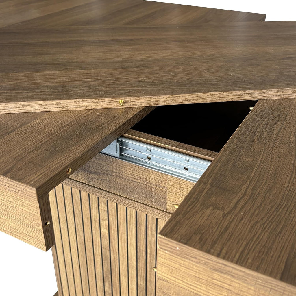 62.99' to 78.74' Expandable Rectangular Dining Table with Storage Modern Minimalist Kitchen Table for 6-10 People,Brown