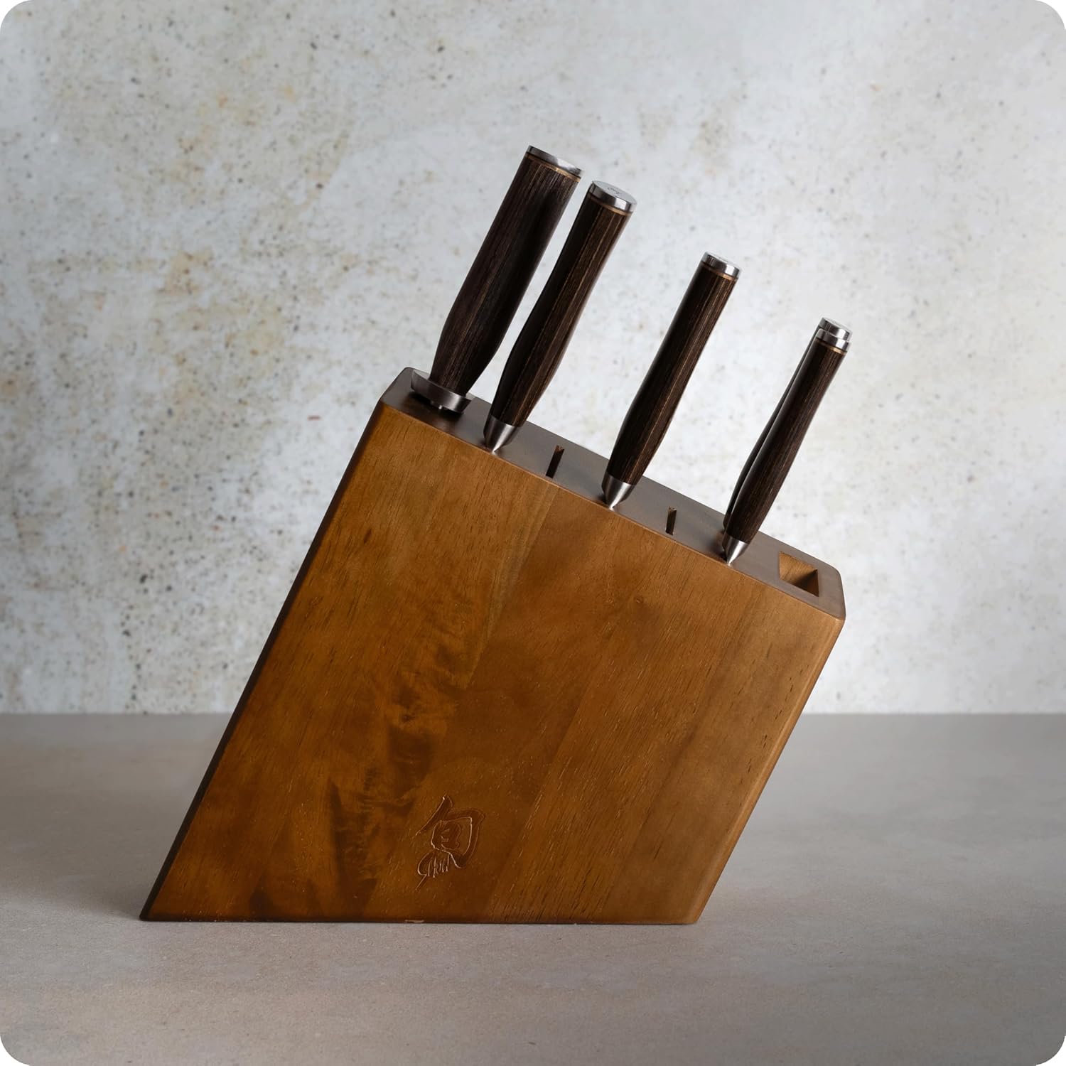 Shun Premier 6 Piece Block Set, Includes 8' Chef, 4' Paring, 5.5' Nakiri, 6.5' Utility Knives, Honing Steel & 8-Slot Angled Knife Block, Handcrafted Japanese Knife Set, Pakkawood Handles