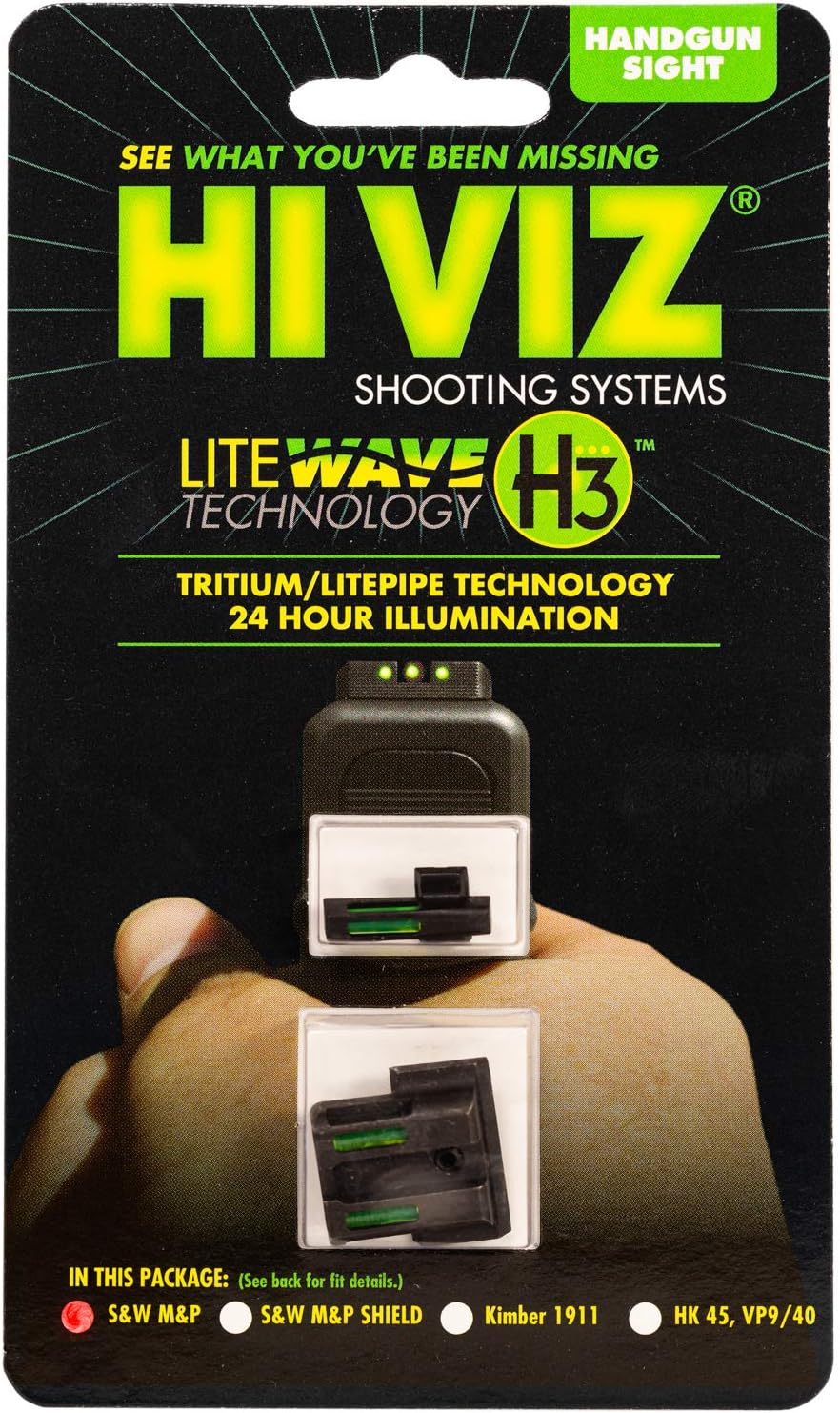 HiViz® LiteWave H3 Sight Tritium LitePipe Day/Night for M&P Fullsize & Compact in All Calibers.