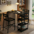 GarveeHome 3-Piece Kitchen Table Set with Storage Shelves & 2 Upholstered Chairs - Iron and Wood Dining Table for Small Spaces, Apartments, Condos, Black