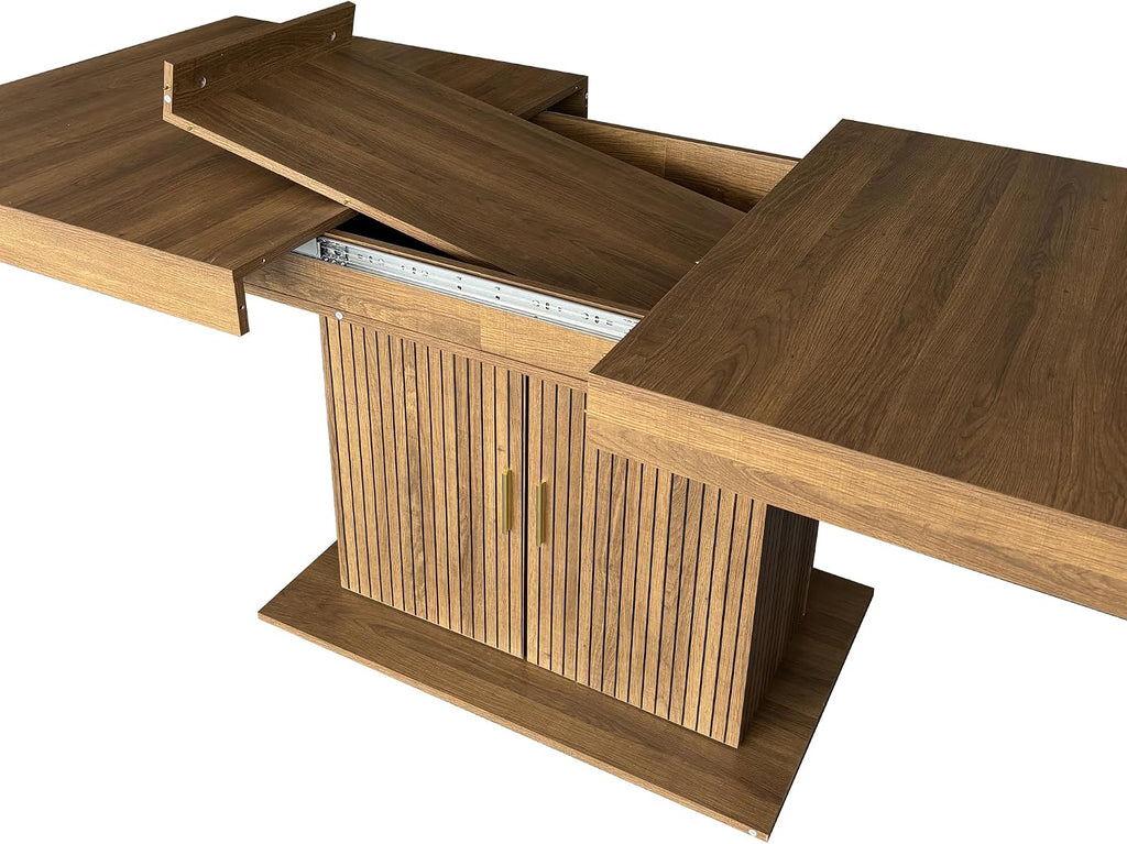 62.99' to 78.74' Expandable Rectangular Dining Table with Storage Modern Minimalist Kitchen Table for 6-10 People,Brown