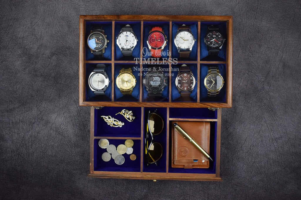 Royal Craft Expertise® 10-Slot Premium Wooden Watch Box for Men – Handcrafted Rosewood Organizer with Soft Velvet Lining | Elegant Display Case with Drawer | Ideal for Watch Storage & Gifting