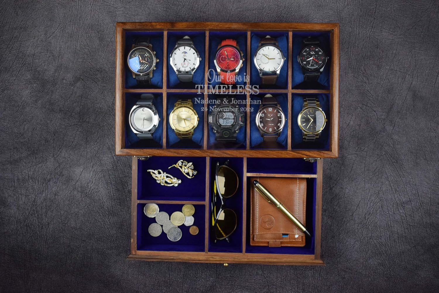 Royal Craft Expertise® 10-Slot Premium Wooden Watch Box for Men – Handcrafted Rosewood Organizer with Soft Velvet Lining | Elegant Display Case with Drawer | Ideal for Watch Storage & Gifting
