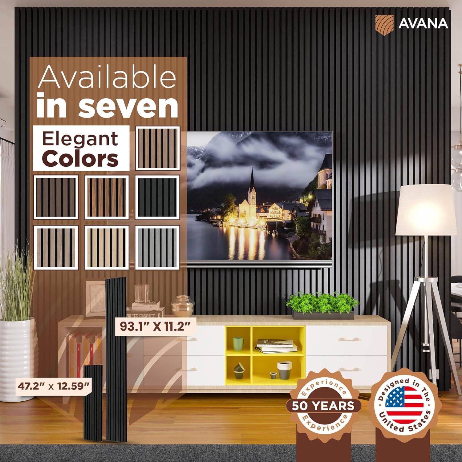 Avana Acoustic Wood Wall Panels –93.2x11.25 Inch Panels – Fits 94x12 Layout – Black Oak Acoustic Panels 2 PCs – Wall Panels For Interior Wall Decor For Homes, Offices – Decorative Wood Panels For Wall