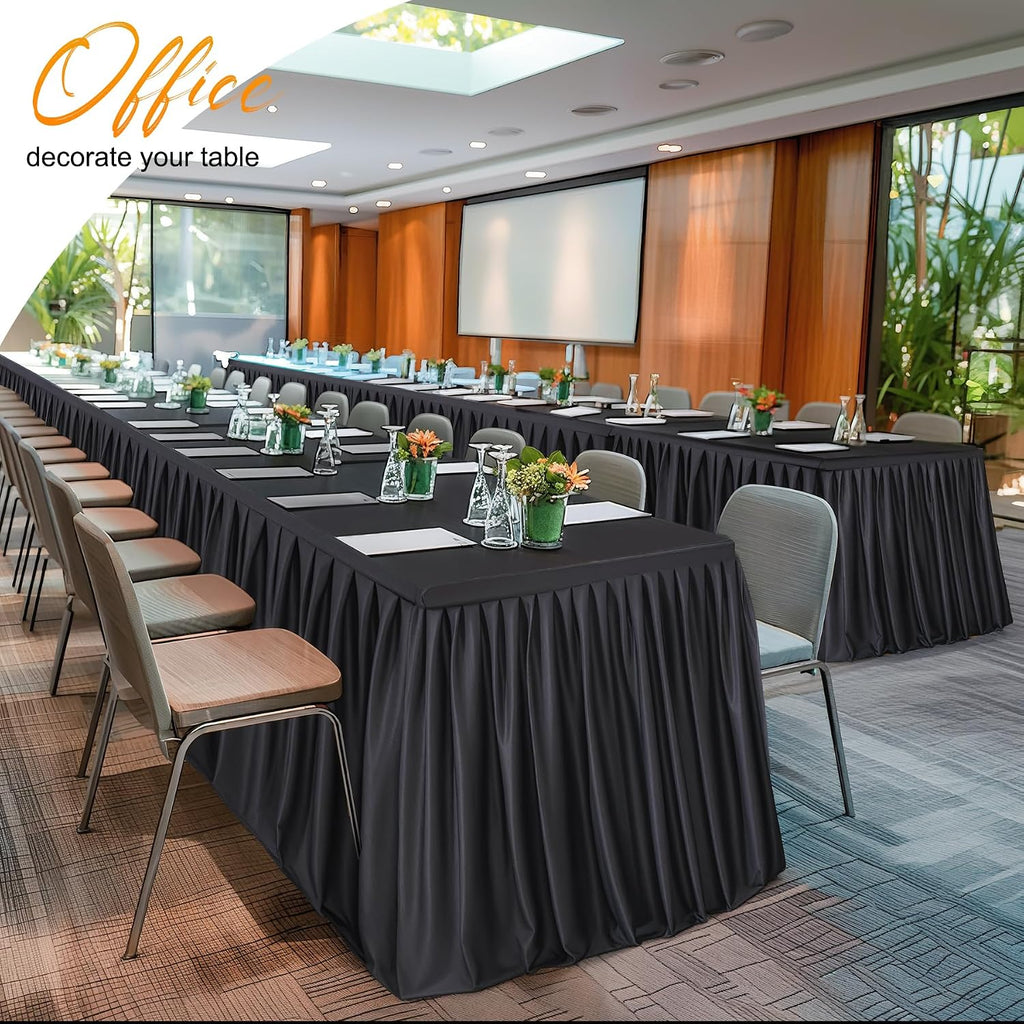 6 Packs Black Tableclothes for 8 Foot Rectangle Tables, Wrinkle Free Fitted Table Cloth 8ft Stretch Table Cover with Skirt for Parties Weddings Birthday Banquet Baby Shower