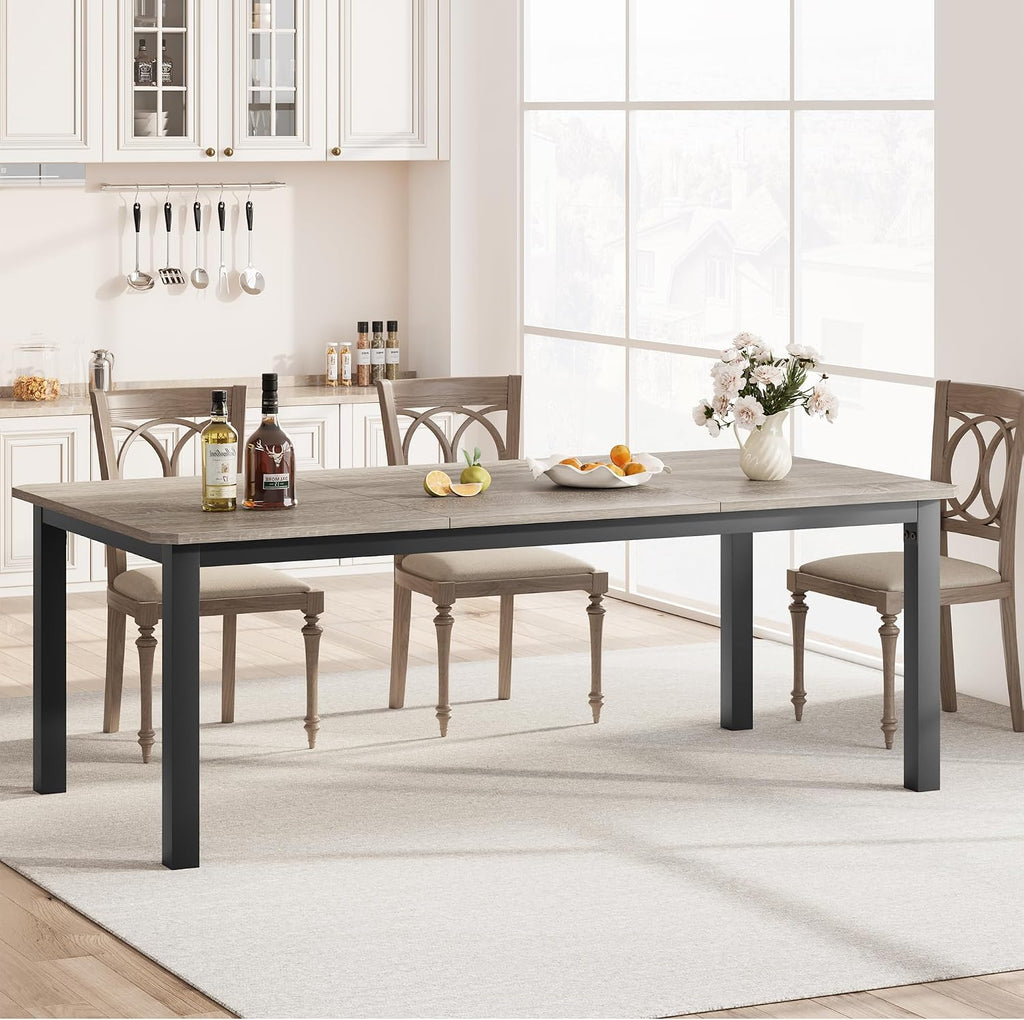 IDEALHOUSE 78.7' Long Rectangle Dining Table for 6-8 People, Industrial Wood Dinner Table (Only Table) (Light Grey)