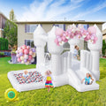 FINCOME Inflatable Bounce House for Kids, White Bounce House with Slide, Jumping Bouncy Castle for Kids Birthday Party, Wedding, Backyard Indoor/Outdoor White (with Blower)