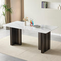 70 inch Faux Marble Dining Table for 4 to 6, Modern Dining Table with White Marble Texture Tabletop & Matte Brushed Stainless Steel Base, Rectangular Kitchen Dining Table for Dinner Party Gatherings