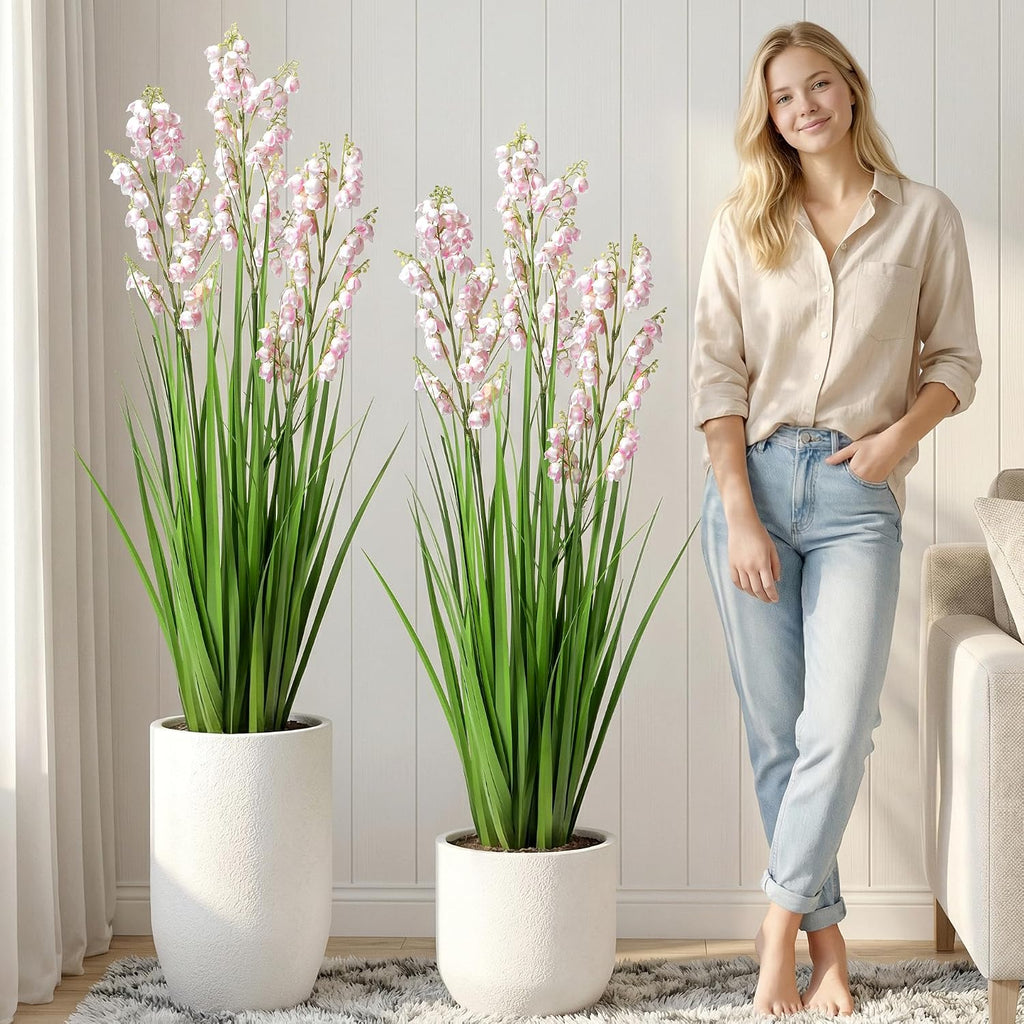 Fake Plants Home Decor Fake Flowers Artificial Plants Outdoor Tall Grass Plant Artificial Pampas Grass Decor Artificial Plants Indoor Fake Grass Living Room Decor Artificial Grass 36' 2PCS（Pink）
