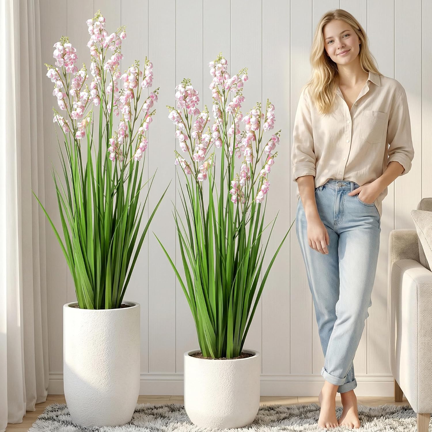 Fake Plants Home Decor Fake Flowers Artificial Plants Outdoor Tall Grass Plant Artificial Pampas Grass Decor Artificial Plants Indoor Fake Grass Living Room Decor Artificial Grass 36' 2PCS（Pink）
