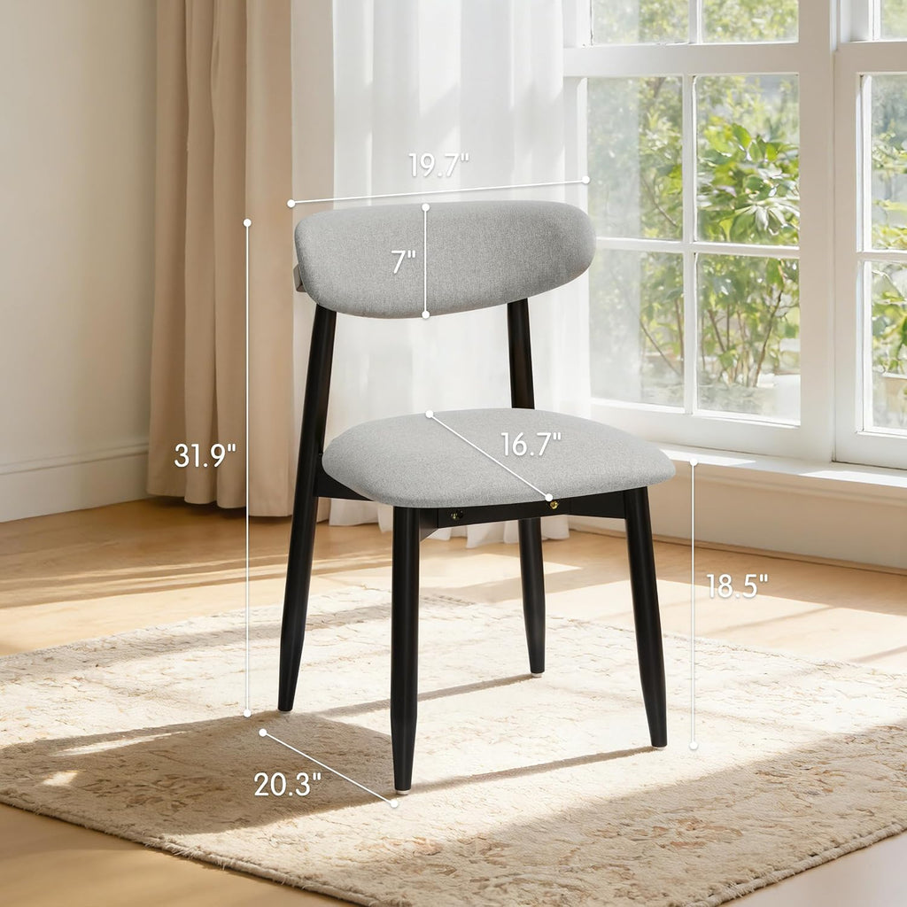 CHUN YI Dining Chairs Set of 4, Upholstered Solid Wood Dining Room Chairs, Mid Century Modern Fabric Kitchen Chairs with Ergonomic Curved Back, Gray (Only Chairs)
