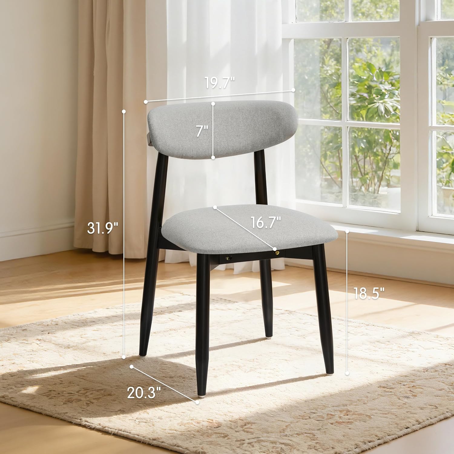 CHUN YI Dining Chairs Set of 4, Upholstered Solid Wood Dining Room Chairs, Mid Century Modern Fabric Kitchen Chairs with Ergonomic Curved Back, Gray (Only Chairs)