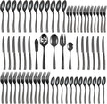 Silverware 65-Piece Black Hammered Flatware Set with Serving Utensils Stainless Steel Thick Handle Mirror Polished Cutlery Set for Wedding Hotel Restaurant, Service for 12