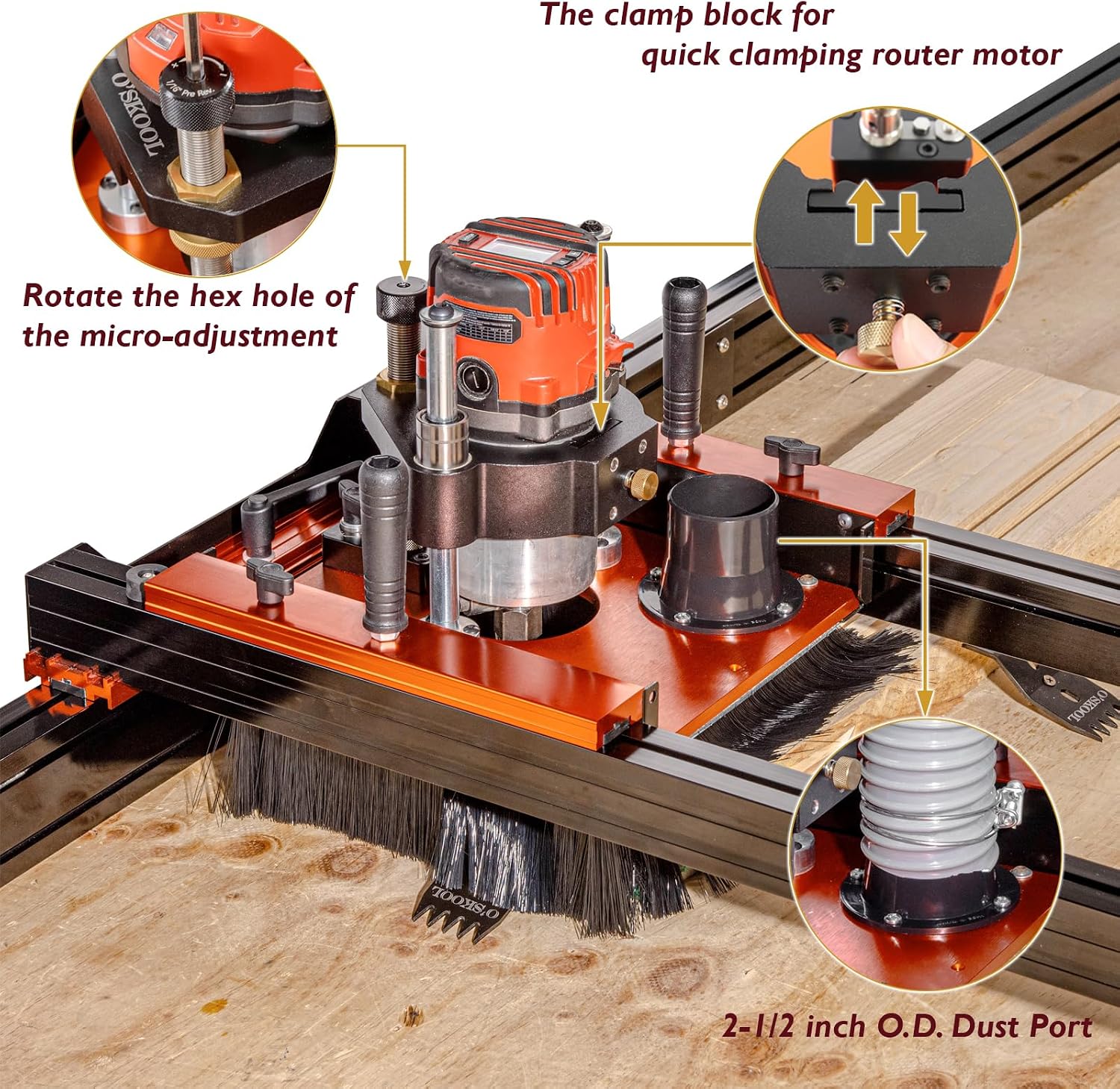 O'SKOOL Slab Flattening Router Sled with 3-Axis Gantry Jig and 3.5' Router Lift, Wood Slab Flattening Jig for Live Edge Slabs, Table Tops, River Tables, Cutting Boards and Workbenches, RTA012