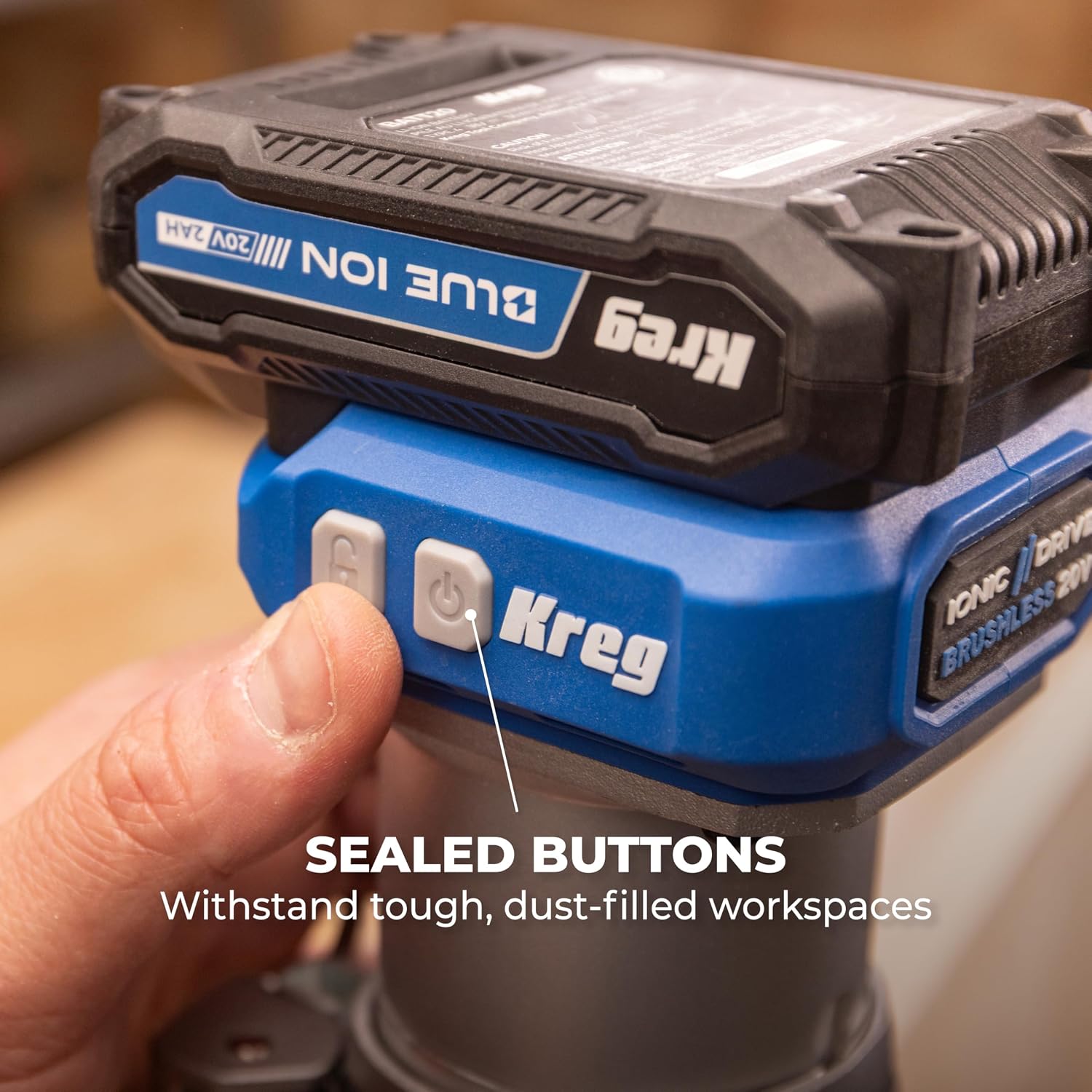 Kreg 20V Ionic Drive 1/4 Inch Trim Router - Cordless 20V for Woodworking - Micro-Adjustment Trim Tool - Dual LED Lights - Precise Electric Handheld Router - Bare Tool - KPTRT025A