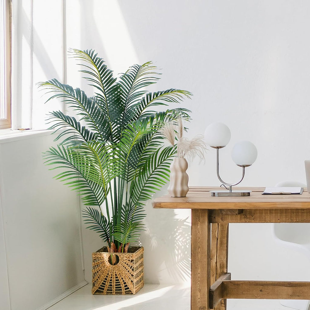 Yepdin Artificial Tropical Palm Plant - 5 Ft Tall Faux Palm Tree with Plastic Pot for Office and Home Decor, Indoors and Outdoors, Housewarming Gift, K1502PCS