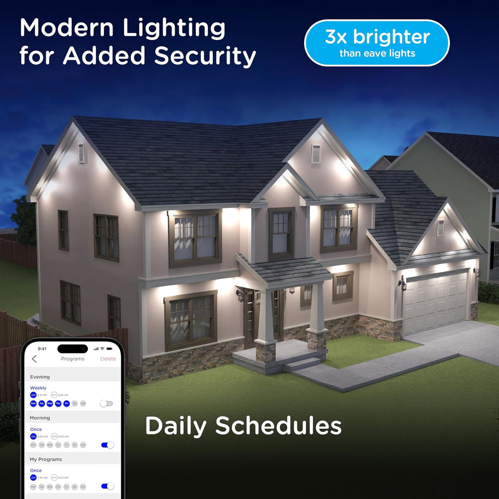 Enbrighten Eternity Accent Permanent Outdoor Lights, 50ft with 12 RGBWIC LED Lights, App‑Controlled, Cuttable, Christmas, Accent & Year‑Round Eave Lighting, Compatible with Alexa & Google Home, 85710