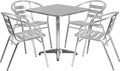 Flash Furniture Aluminum 5-Piece Patio Dining Set with Square Table and 4 Slat Back Chairs, Indoor/Outdoor Bistro Table and Chairs Set, Silver
