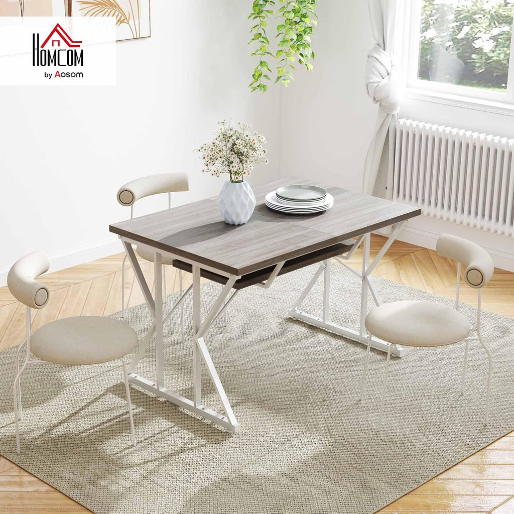 HOMCOM 47'-63' Expandable Dining Table for 4-6 People, Farmhouse Dinner Table with Heavy Duty Metal Trestle Base, Rectangle Kitchen Desk, Distressed Gray