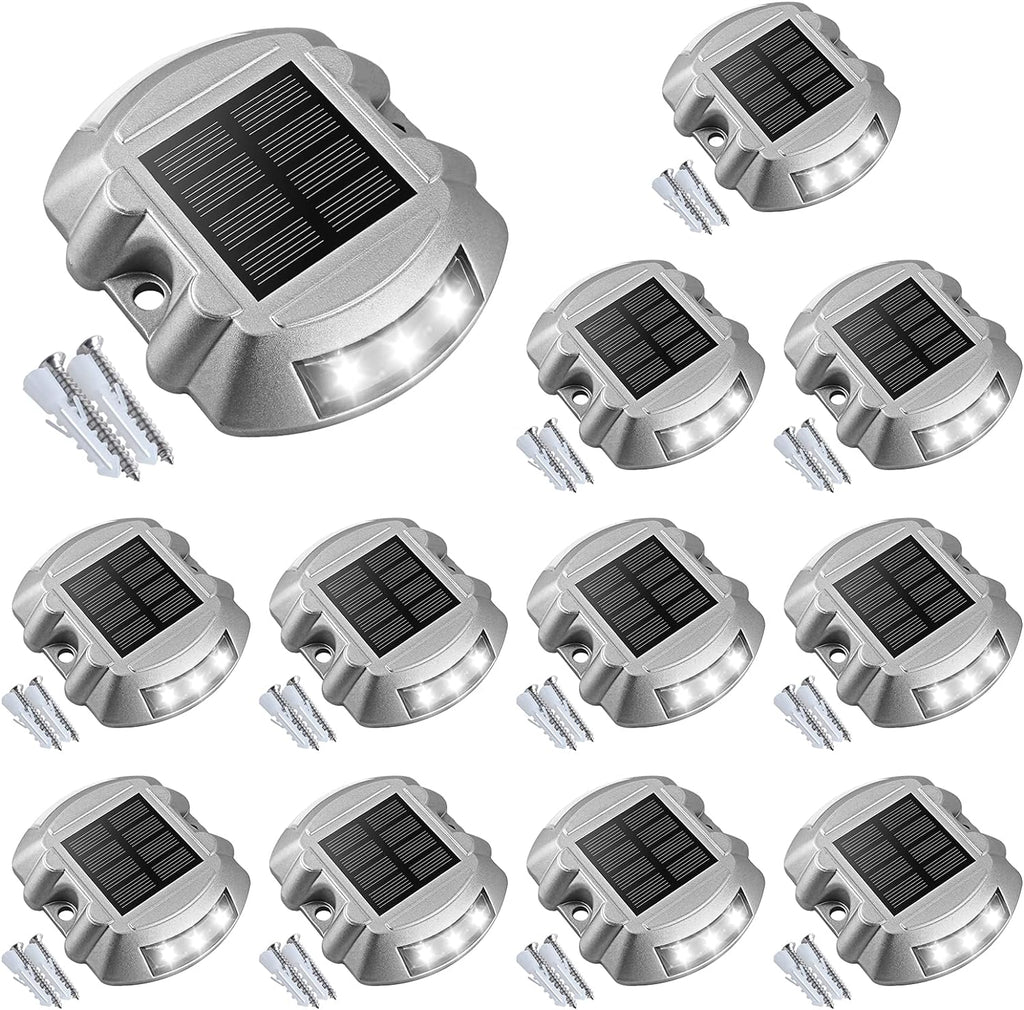 VOLISUN Solar Deck Lights Driveway Dock Lights, 12-Pack Led IP68 Waterproof Outdoor Warning Step Lights for Driveway Sidewalk Garden Pathway Yard(White, Auto On/Off