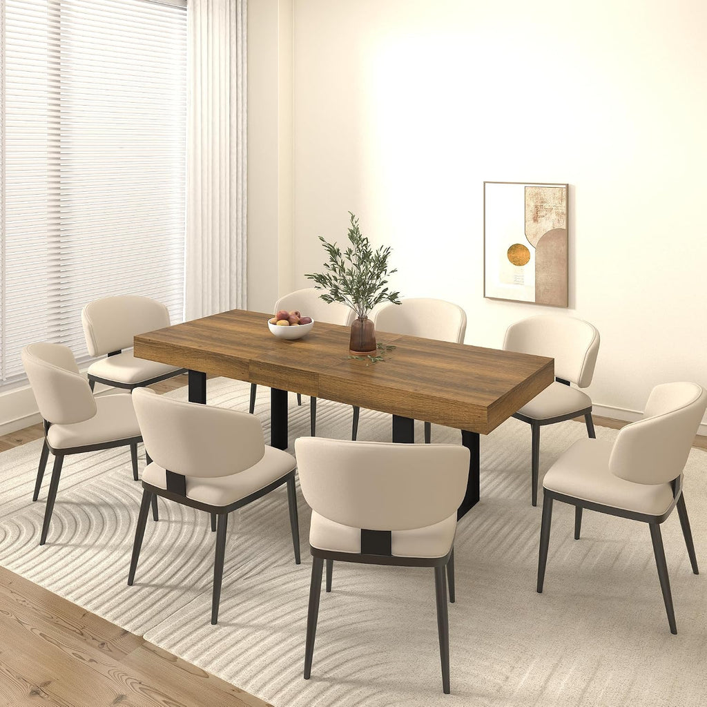 78.74'' Extendable Rectangular Dining Table for 4-8, Modern Mid-Century Farmhouse Wood Expandable Kitchen Dinner Conference Table for Living Room Office, Black & Brown