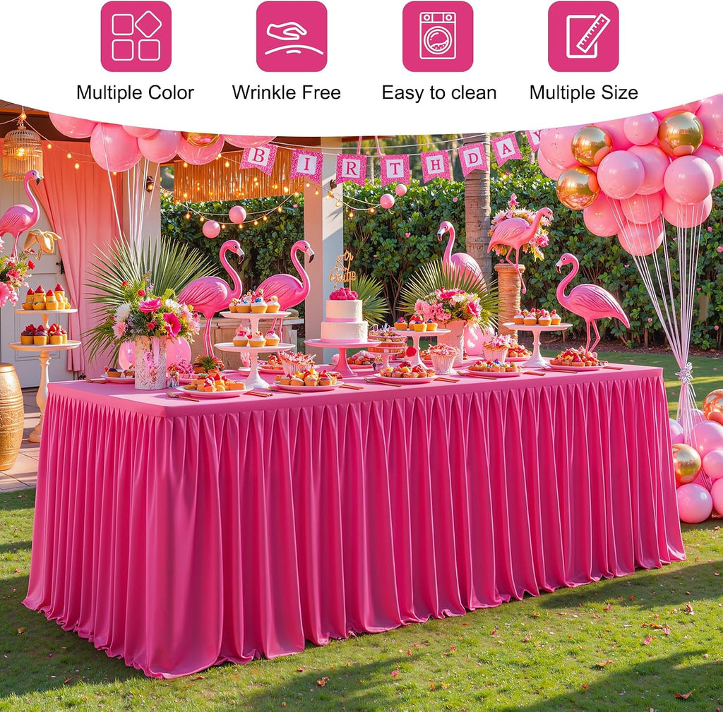 6 Packs Hot Pink Tableclothes for 6 Foot Rectangle Tables, Wrinkle Free Fitted Table Cloth 6ft Stretch Table Cover with Skirt for Parties Weddings Birthday Banquet Baby Shower