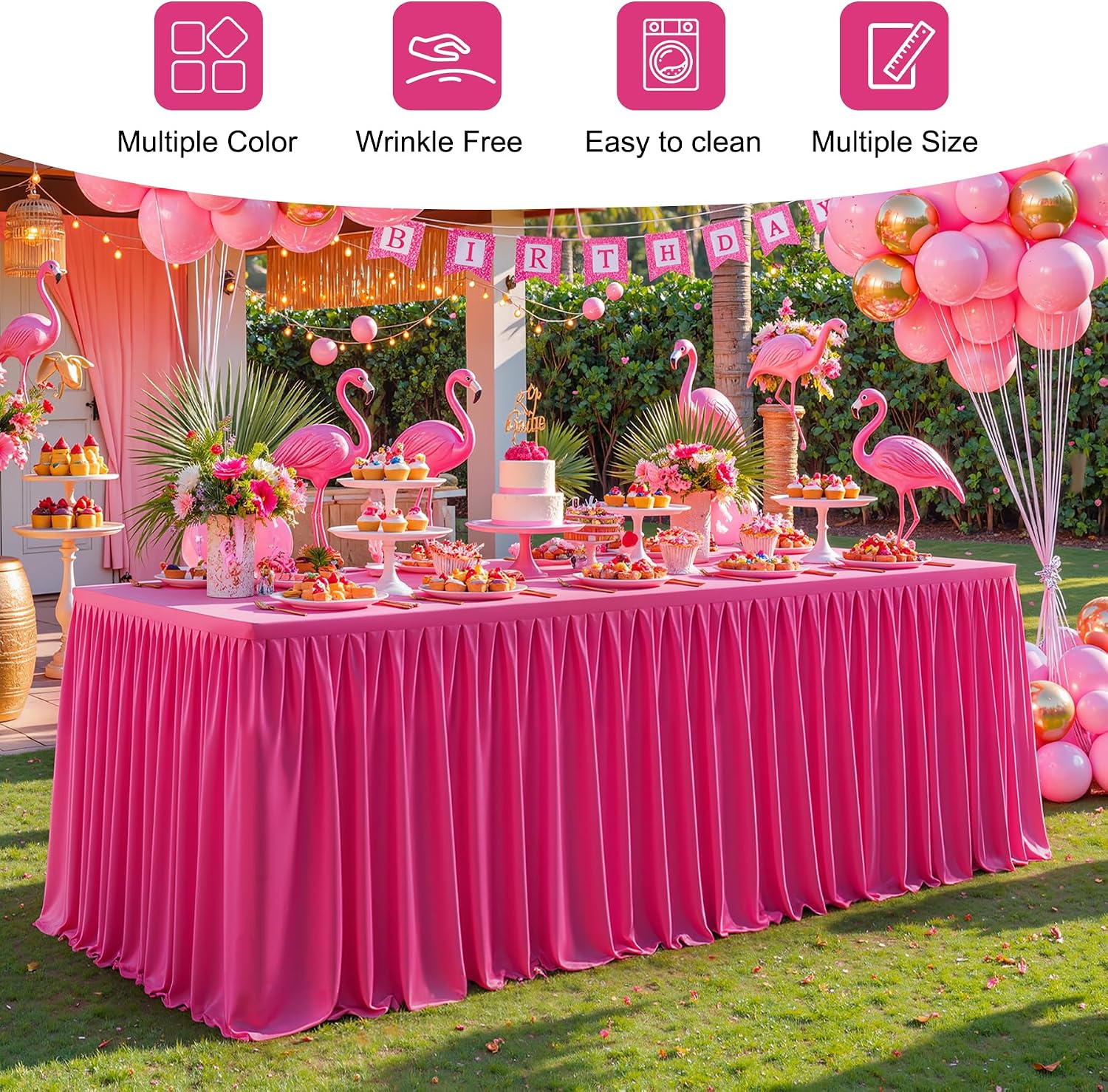 6 Packs Hot Pink Tableclothes for 6 Foot Rectangle Tables, Wrinkle Free Fitted Table Cloth 6ft Stretch Table Cover with Skirt for Parties Weddings Birthday Banquet Baby Shower