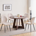 47' Round Dining Table Set for 4 with Chairs Kitchen Table and Chairs Set Mid-Century Modern Chair with Metal Leg for Apartment Living Room(1 Walnut Table + 4 Beige Chairs)