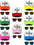 Funky Junque Bachelorette Trucker Hat & Sunglasses Set – Funny Foam Hats & Bride Sunglasses Party Favors for Bridesmaids