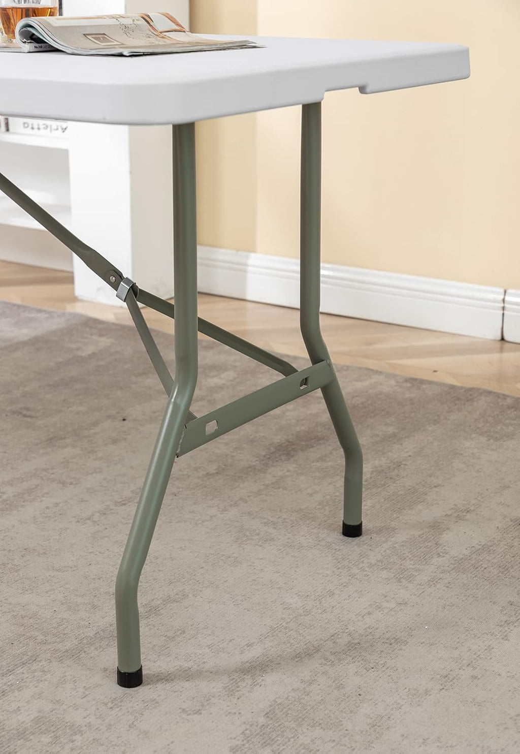 BTExpert Set of 2, Fold-in-Half Folding Utility Table 6 Feet 72'x 29.5' Lightweight Portable Carrying Handle Indoor Outdoor Picnic Camping Office Home Party Wedding Event Easy Clean Store Care White