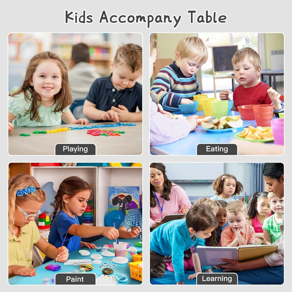 Garvee Kids Table and 6 Chair Set,47 in Modern Height Adjustable Toddler Table and 6 Chairs Set with Non-Slip Desk Legs&Organizer Graffiti Desktop,Preschool Activity Art Craft Tables for 6(Green)