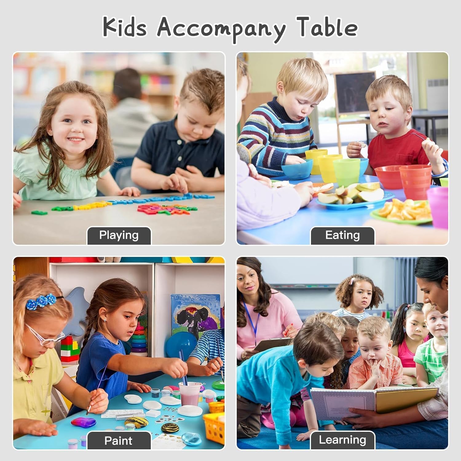 Garvee Kids Table and 6 Chair Set,47 in Modern Height Adjustable Toddler Table and 6 Chairs Set with Non-Slip Desk Legs&Organizer Graffiti Desktop, Preschool Activity Art Craft Tables for 6(Teal