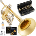 AKLOT Hand-Hammered Bell Bb Trumpet: Smooth Valve Action, Clear-Lacquered Brass Body, Standard Trumpet Beginner Set with Leather Case, Lesson Book, Trumpet Mute, Mouthpiece, Cleaning Kit (SNR-BrzED)
