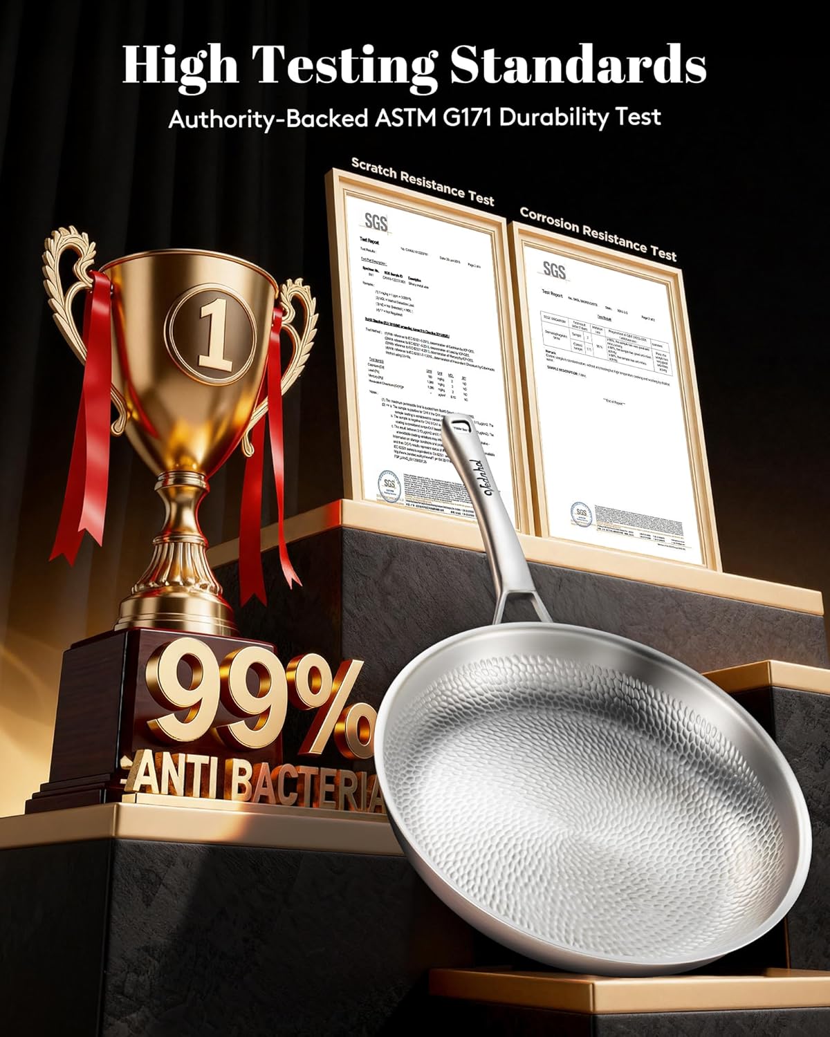 8/10/12Inch Pure Titanium Hammered Pro Pan with Two Lids, Non-Toxic Skillet for Cooking, PFAS/PFOA/PTFE Free Cookware, Dishwasher&Oven Safe, Kitchen Induction Compatible