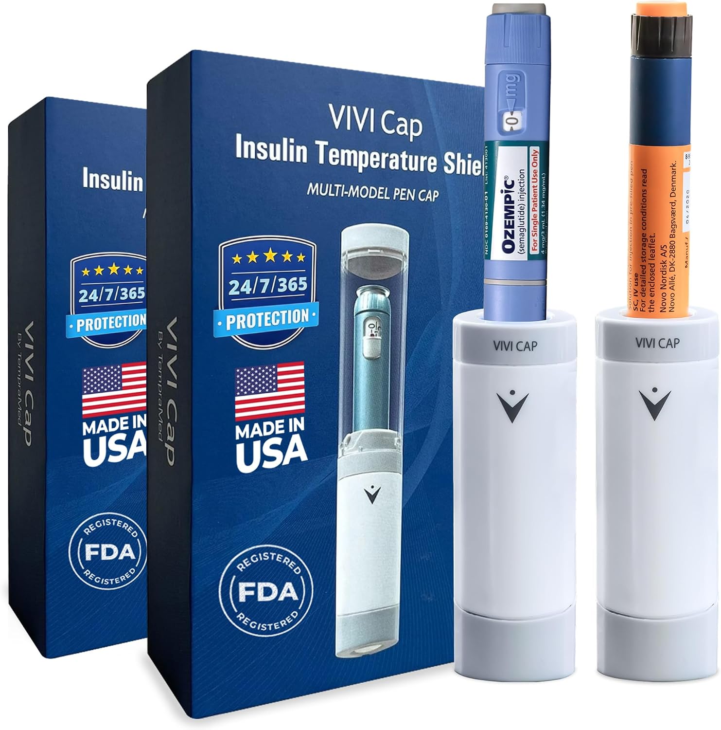 VIVI Cap Insulin Pen Temperature Protection Case 2 Pack | TSA Approved Insulin Cooler Protector Travel Case | 24/7 Heat & Cold Shield, Fits All Insulin & GLP-1 Pens (Ozempic, Saxenda, Novo, Humalog)