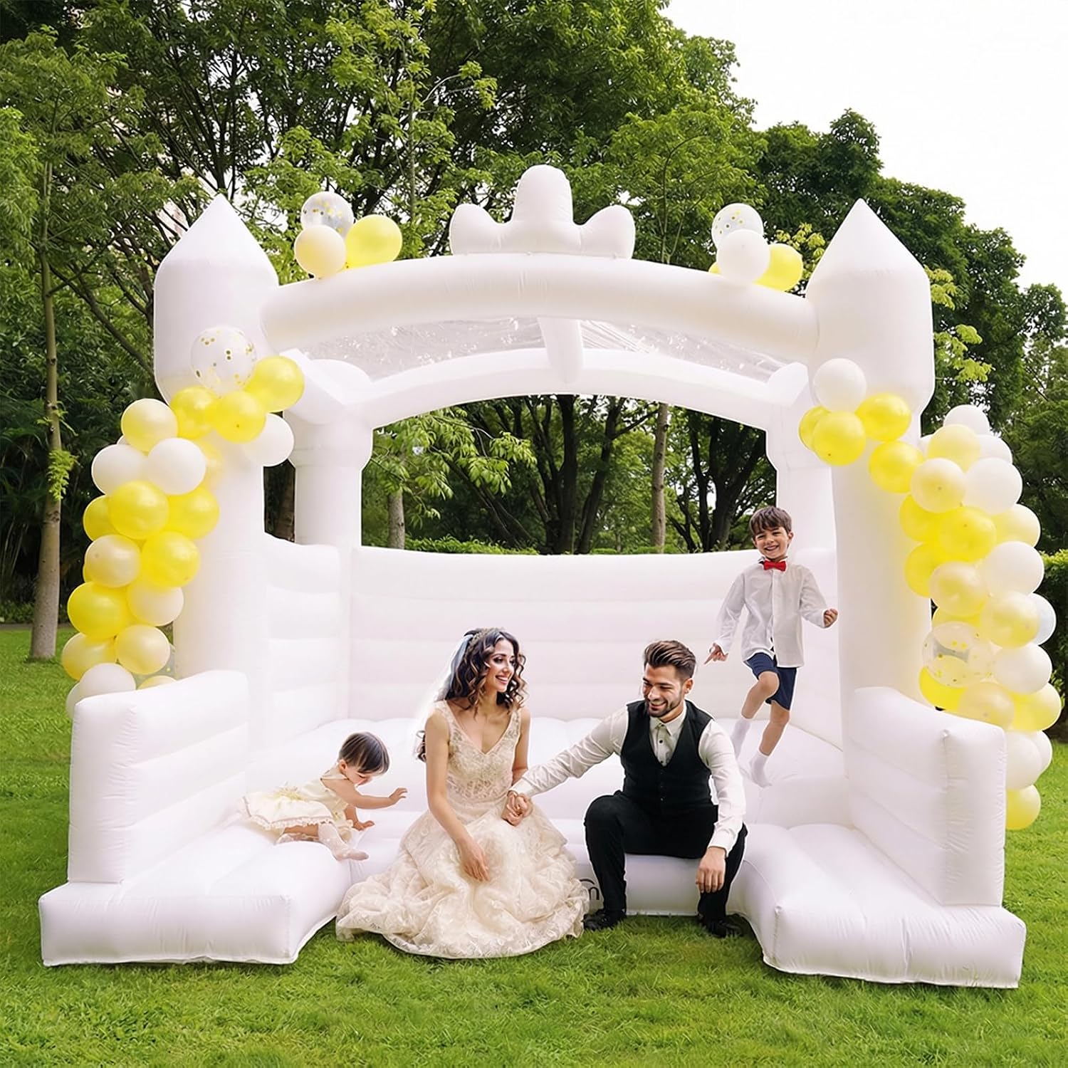 FINCOME White Bounce House, 13x13ft Inflatable Bounce House with Blower, Commercial Bounce Castle Large Bouncer Jumping Bouncy House for Kids Adults Wedding Birthday Party Celebrations Indoor Outdoor