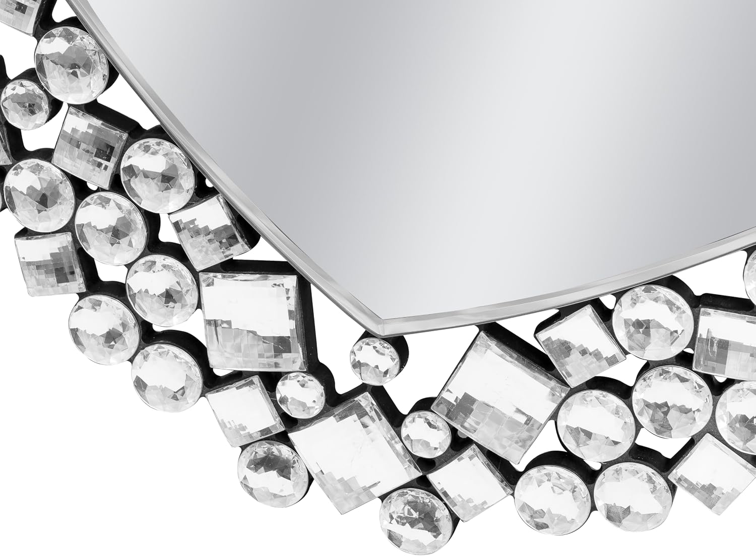 SHYFOY Decorative Heart Wall Mirror, 27.6x30.7 Crystal Round Mirror for Wall Decor, Jeweled Framless Wall Mirrors Modern Accent Silver Wall Decor for Bedroom Livingroom Hallway
