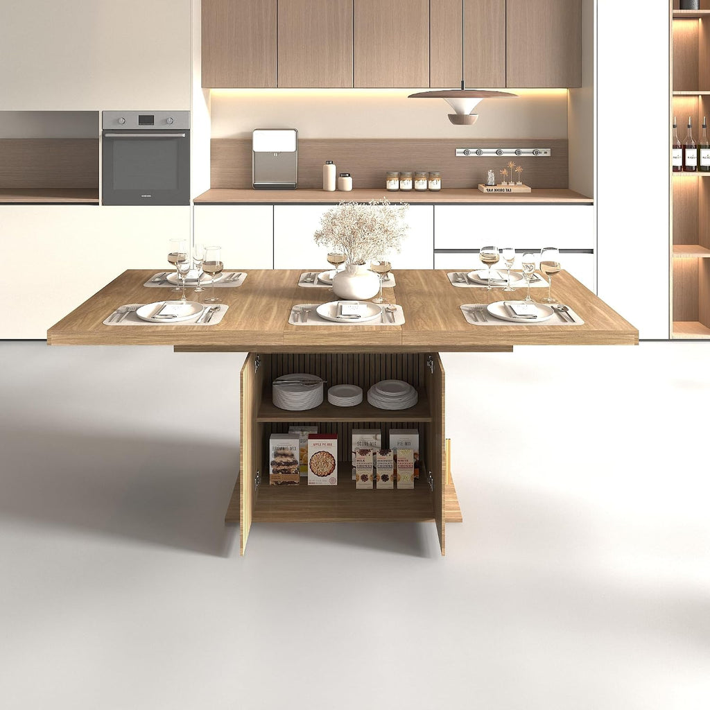 62.99' to 78.74' Expandable Rectangular Dining Table with Storage Modern Minimalist Kitchen Table for 6-10 People,Brown