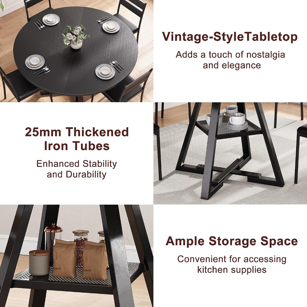 Jocoevol Round Dining Table for 4,Kitchen Dining Room Circle Dinner Pedestal Table,Space Saving Wood Kitchen & Dining Room Furniture (Black, 47In)