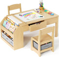5-in-1 Kids Art Table and Chairs, Toddler Table and Chair Set, Craft Play Desk for Kids, Convertible Art Easel with Paper Roll Holder & Storage Drawers, Children Activity Learning Center-Wood