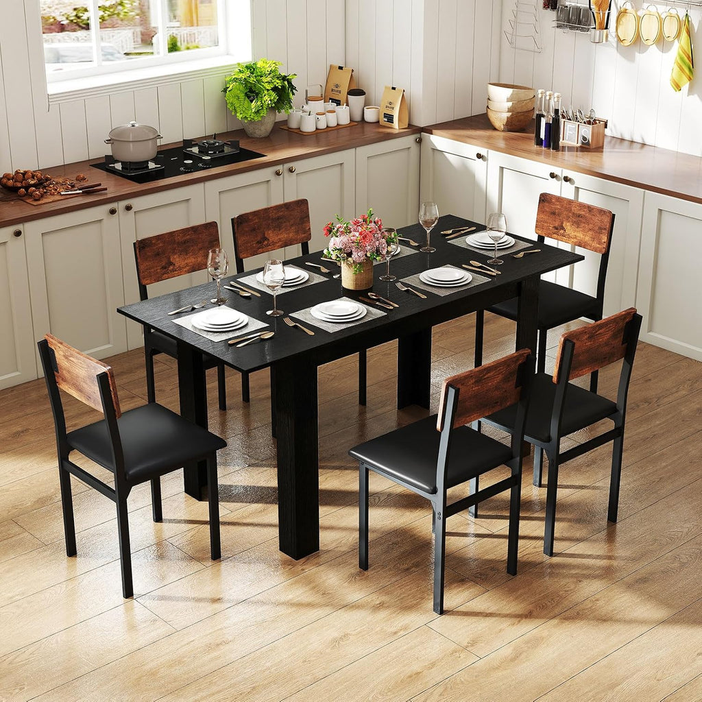GOFLAME 47'-62' Extendable Dining Table for 4-6 People, Large Rectangular Kitchen Table with L-Shaped Legs, Space Saving Dining Room Table for Kitchen, Living Room, Office, Small Space, Black
