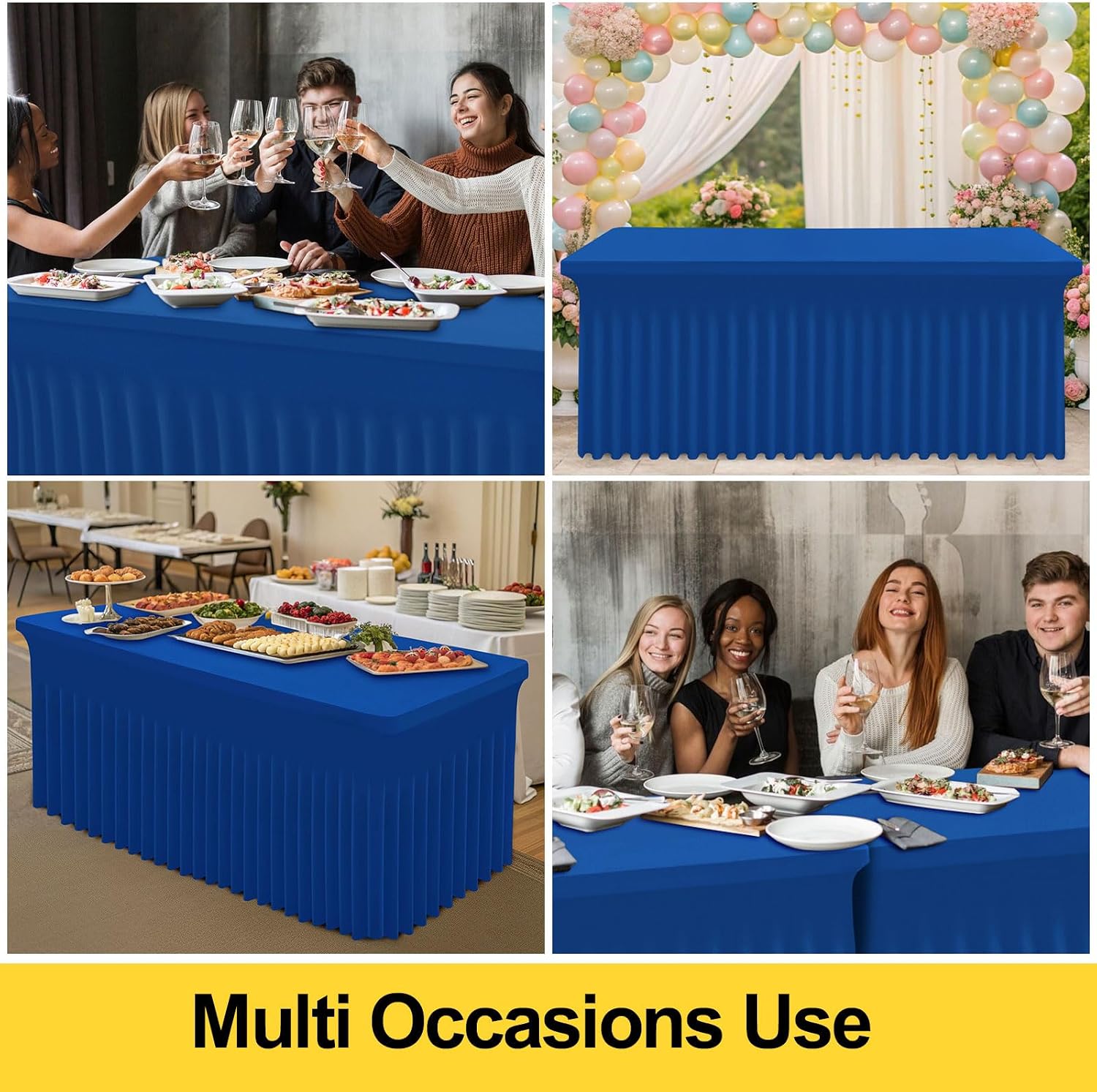 Smiry Spandex Tablecloth 6 Pack, Elastic Fitted Stretch Tablecloth for 6FT Rectangle Tables, Waterproof Washable Table Cover Skirt for Wedding, Banquet & Parties (Blue, 72Lx30Wx30H Inch)