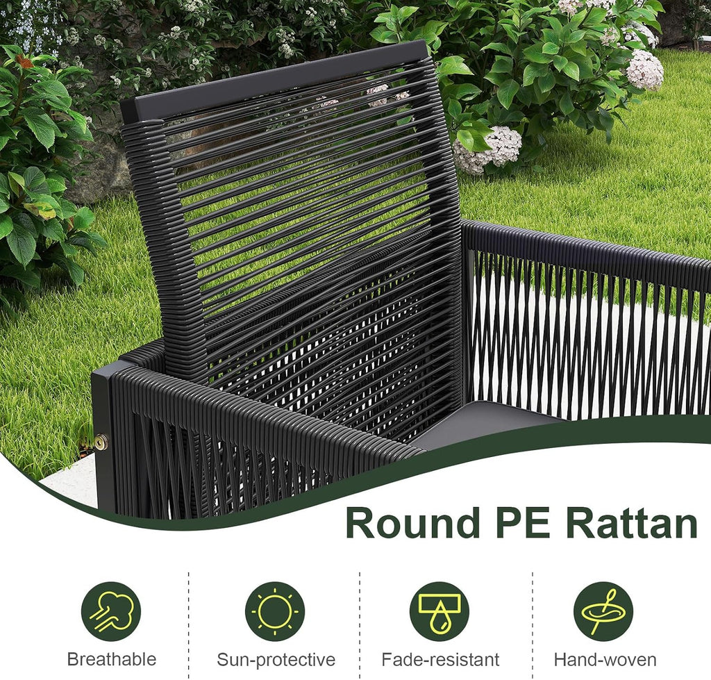 Tangkula 9 Pieces Patio Dining Set, Outdoor Space-Saving Furniture Set with PE Rattan Chairs, Tempered Glass Table and Ottomans, Outdoor Sectional Conversation Set with Cushions for Yard