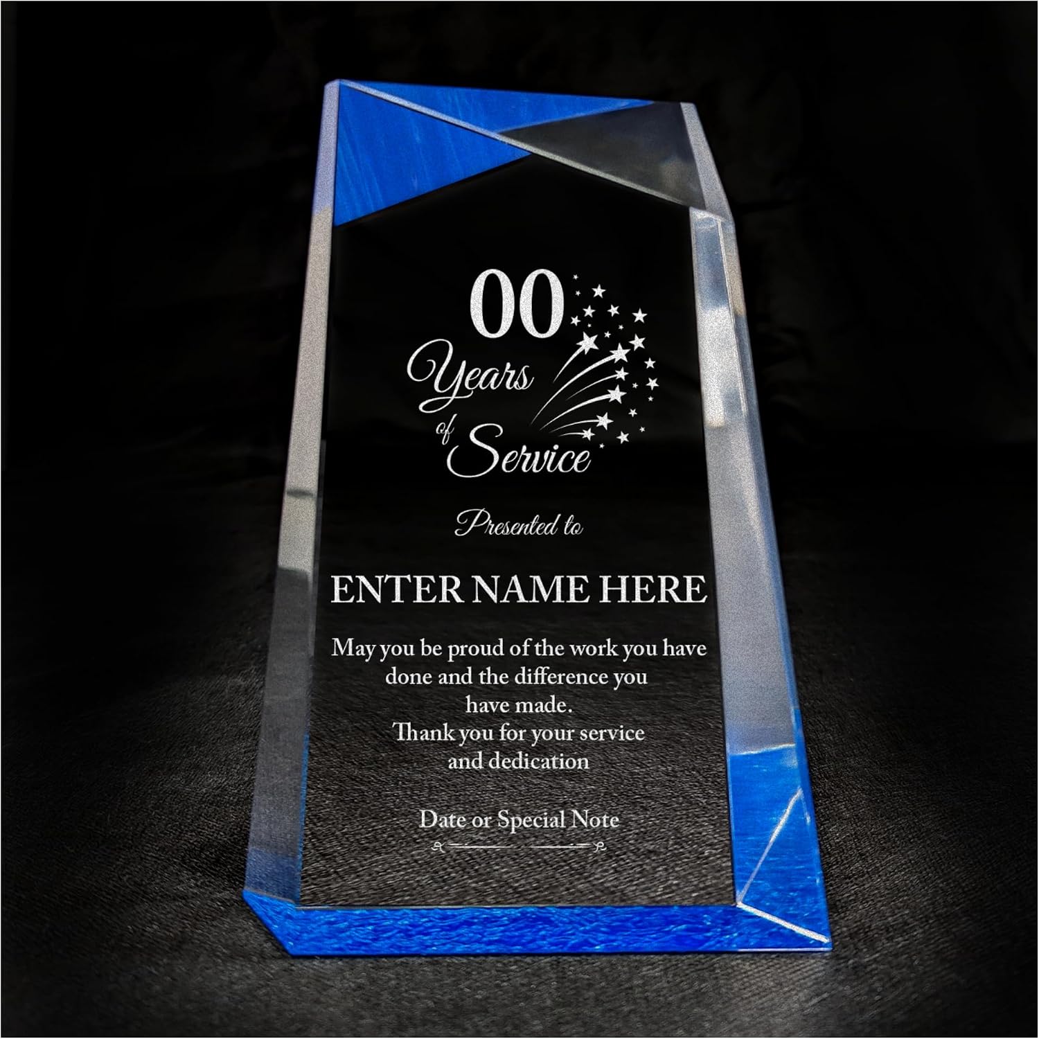 Personalized Acrylic Retirement Gifts For Men and Women, Laser Engraved Custom Trophy for Service Recognition, Years Of Service Retirement Trophy Award for Boss, Employee, Teacher (Blue Facet Wedge)