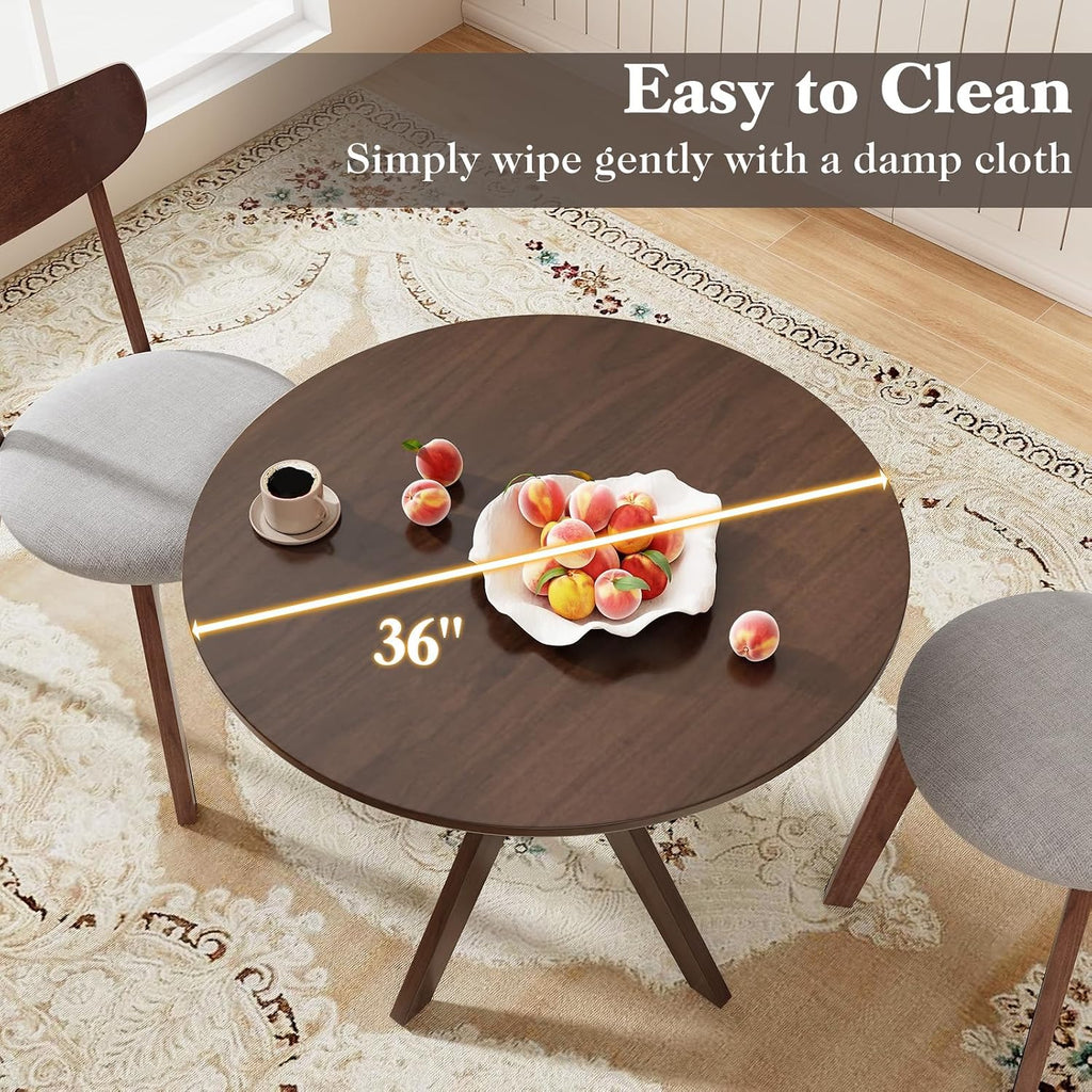 ERGOMASTER 5-Piece Dining Table Set for 4, 36' Kitchen Round Table with 4 Chairs, Rubber Wood Legs, Brown