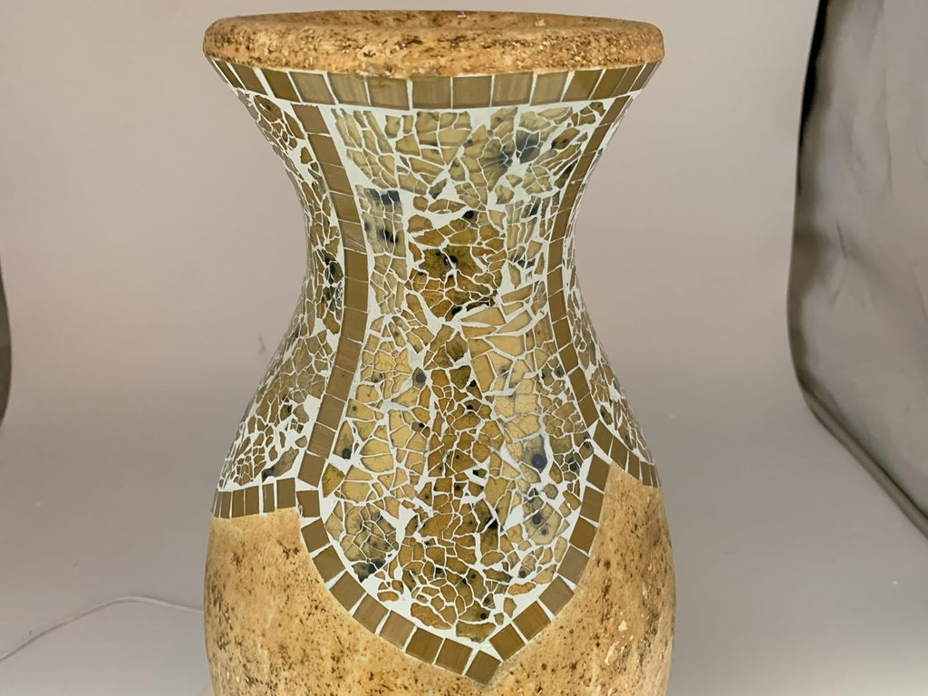 Floor Vase, 18 Inch Mosaic Vase – Tall Cylinder Made of Terracotta with Yellow Tan Glass Mosaic Pieces – Handcrafted Decorative Home Décor Accent Piece for Bedroom, Living Room, Office