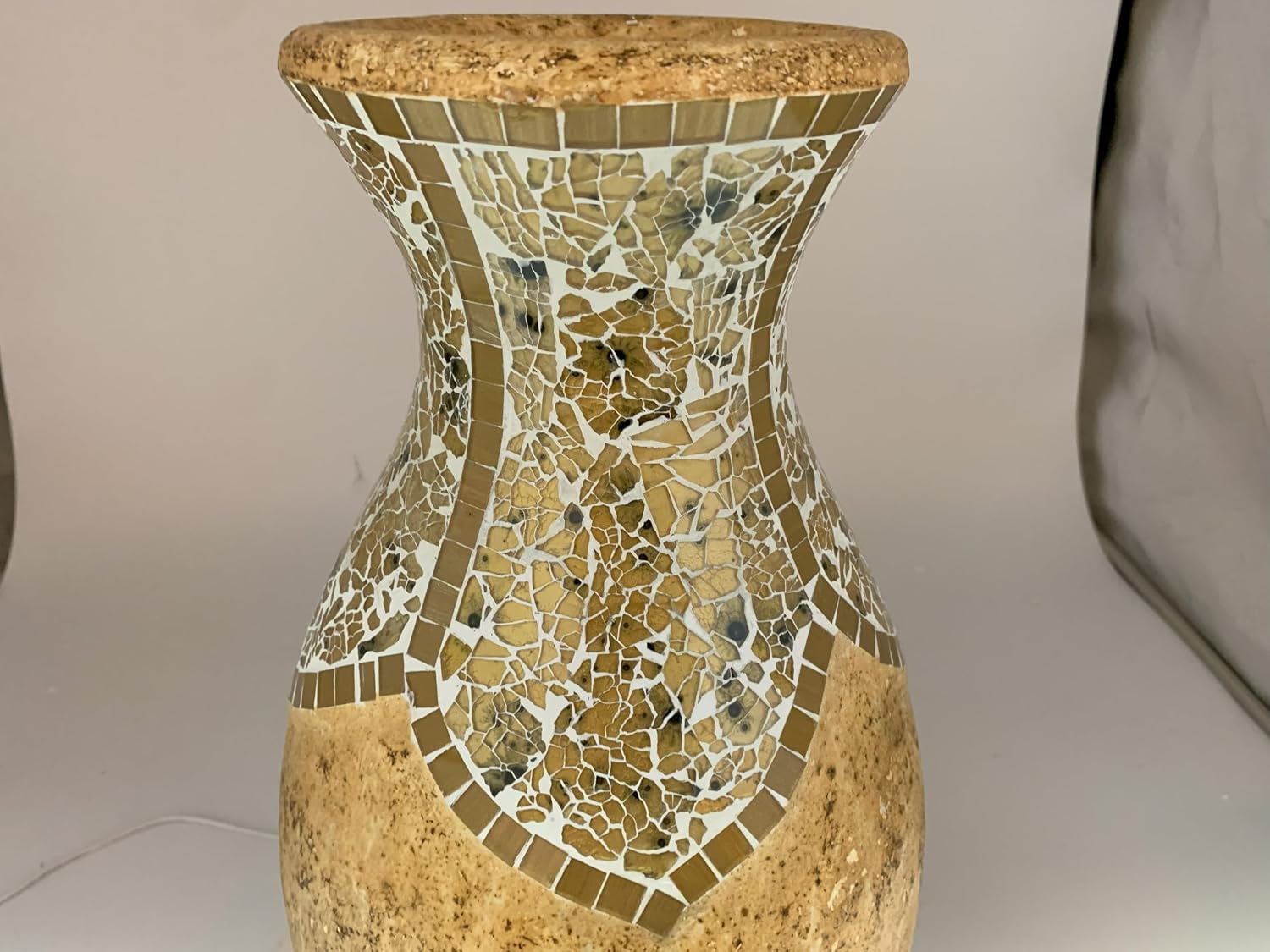 Floor Vase, 18 Inch Mosaic Vase – Tall Cylinder Made of Terracotta with Yellow Tan Glass Mosaic Pieces – Handcrafted Decorative Home Décor Accent Piece for Bedroom, Living Room, Office